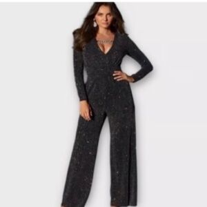 Boston Proper Black Metallic Rainbow Glitter Wide Leg V-Neck Jumpsuit